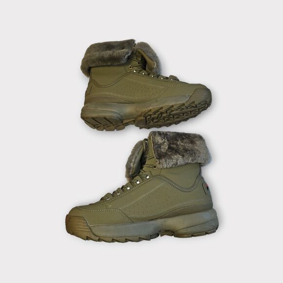 FILA Disruptor Comfy Shearling Boot Olive Green Leather Fur 9.5 Mens - Picture 11 of 16